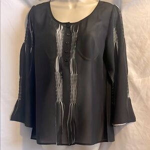 Gorgeous Elegant Sheer Black Women's Blouse with Taupe Pleats